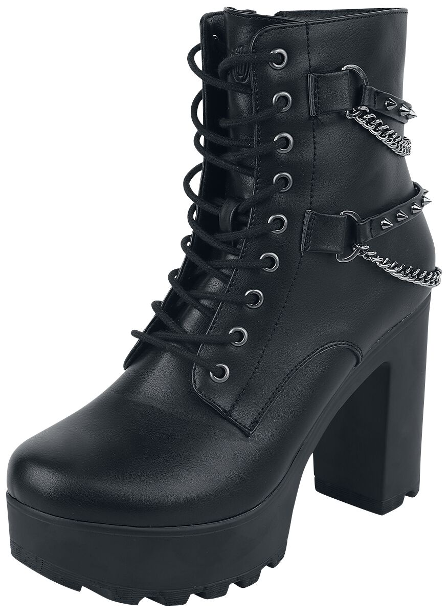 Levně Gothicana by EMP Černé boty s řemínky s nýty a řetízky Vysoké podpatky černá