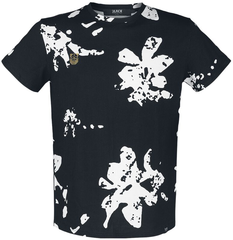 T-Shirt mit weißen Blumen und kleiner Stickerei