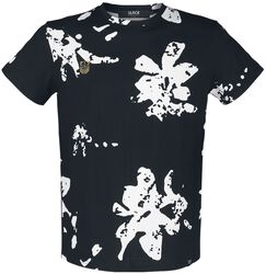 T-Shirt mit weißen Blumen und kleiner Stickerei, Black Premium by EMP, T-Shirt