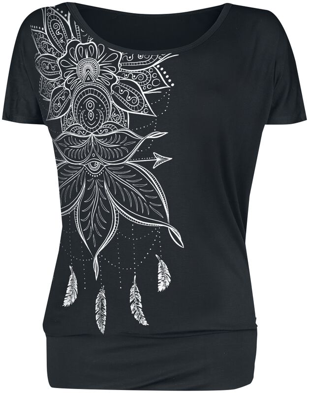 schwarzes T-Shirt mit Print und Rundhalsausschnitt