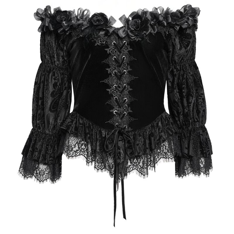 Devil Fashion - Goth Topp - EVA LADY One Shoulder Seven Quarter Sleeved Gothic Shirt - XS til 3XL - Damer - svart