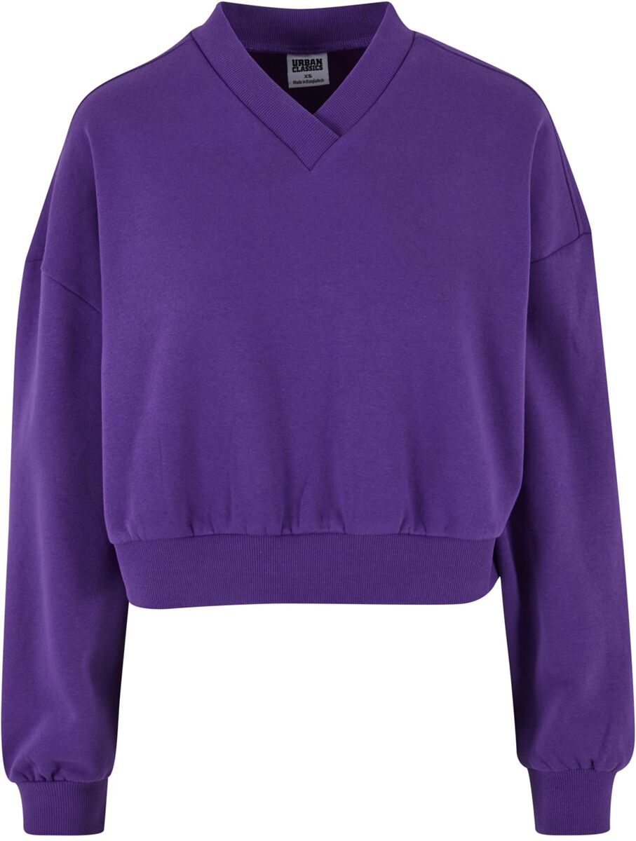 Urban Classics Sweatshirt - Ladies Cropped V-Neck - S bis XL - für Damen - Größe S - lila