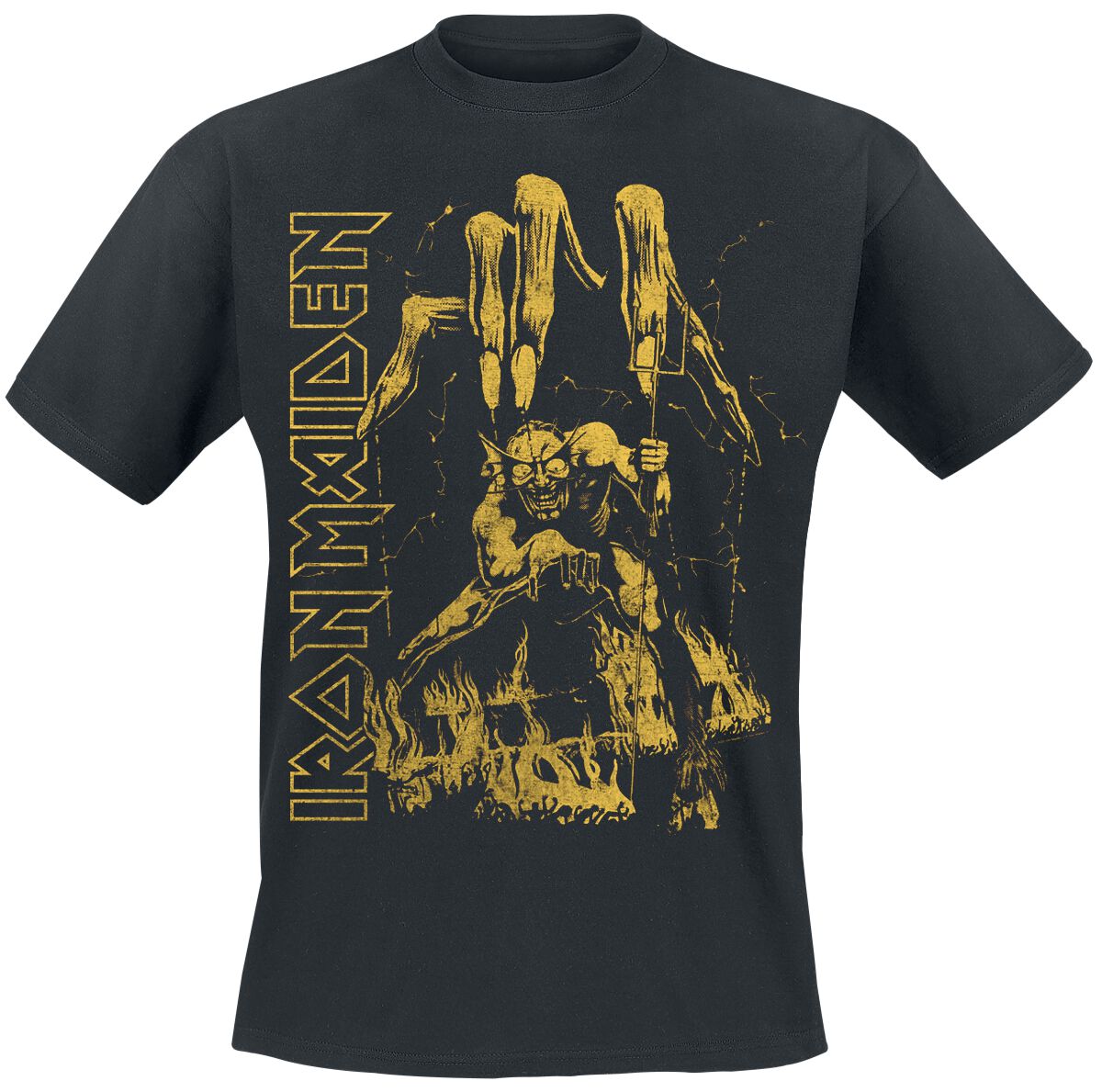 Levně Iron Maiden Eddie Big Hand Yellow Tričko černá