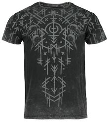 Black Washed T-Shirt With Runes And Skulls, Black Premium by EMP, T-Shirt