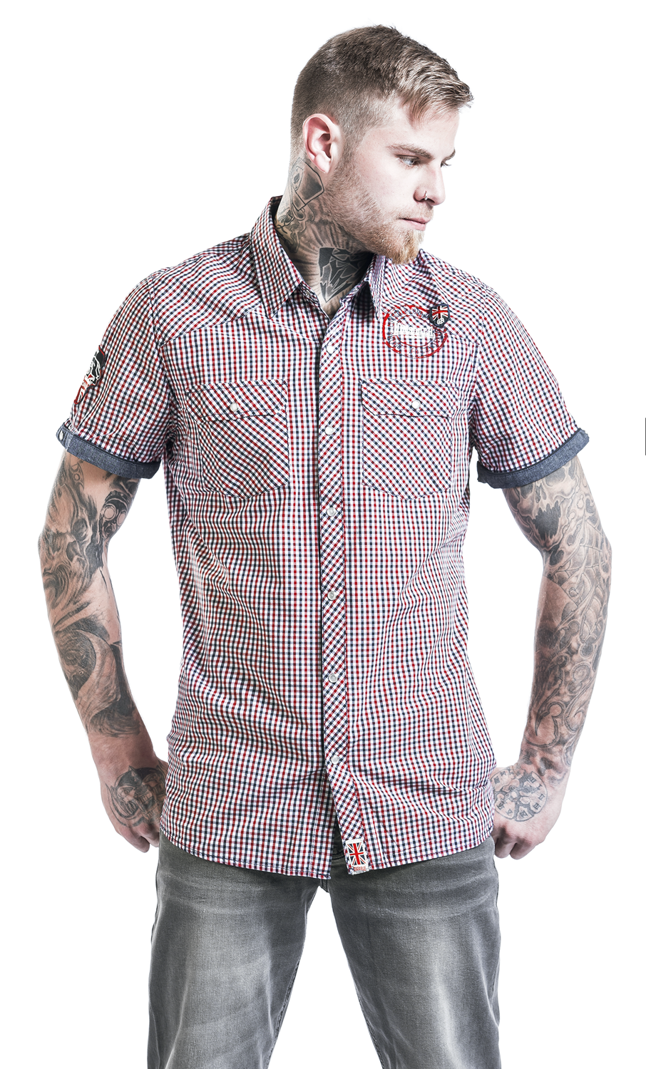 Lonsdale London Reigate Kurzarmhemd blau rot weiß