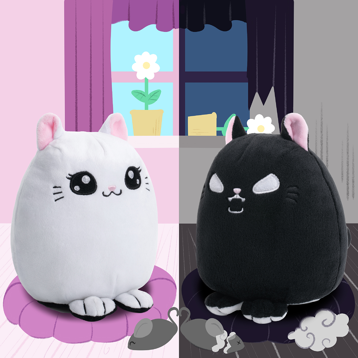 Corimori Süße Katze - Böse Katze (Miso-Mochi) (Wendeplüsch) Plüschfigur weiß schwarz - 31.83% Rabatt