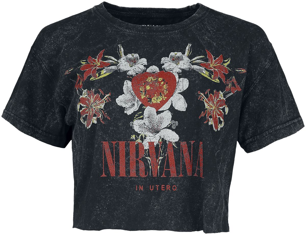 Nirvana T-Shirt - Flowers - XXL - für Damen - Größe XXL - charcoal  - Lizenziertes Merchandise!