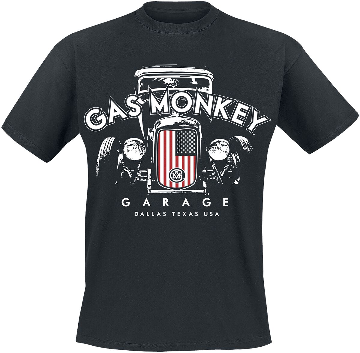 Gas Monkey Garage T-Shirt - US Flag Grill - S bis M - für Männer - Größe M - schwarz  - Lizenzierter Fanartikel