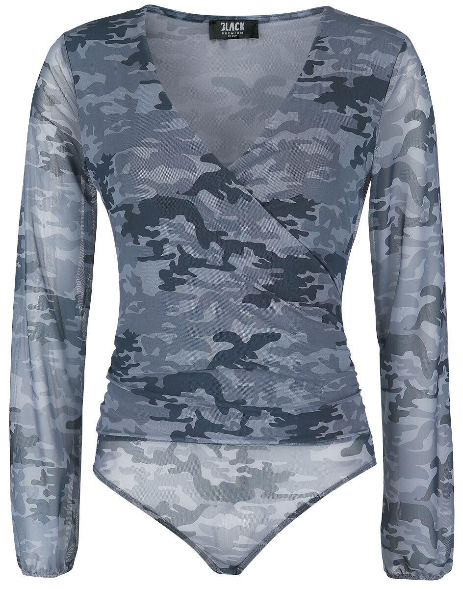 Body de Black Premium by EMP - Body Semi-Transparent Noir Camouflage & Col En V - S à M - pour Femme