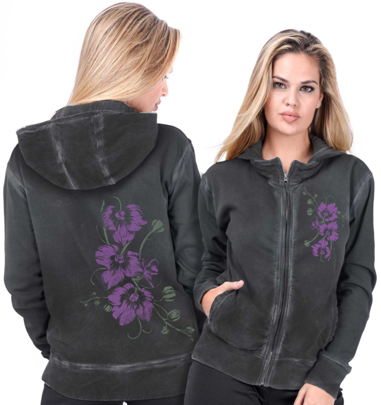 Outer Vision  Hoodie Jacket - Pink Orchids - Women's Hoodie (Oil Dye) - for Women - anthracite