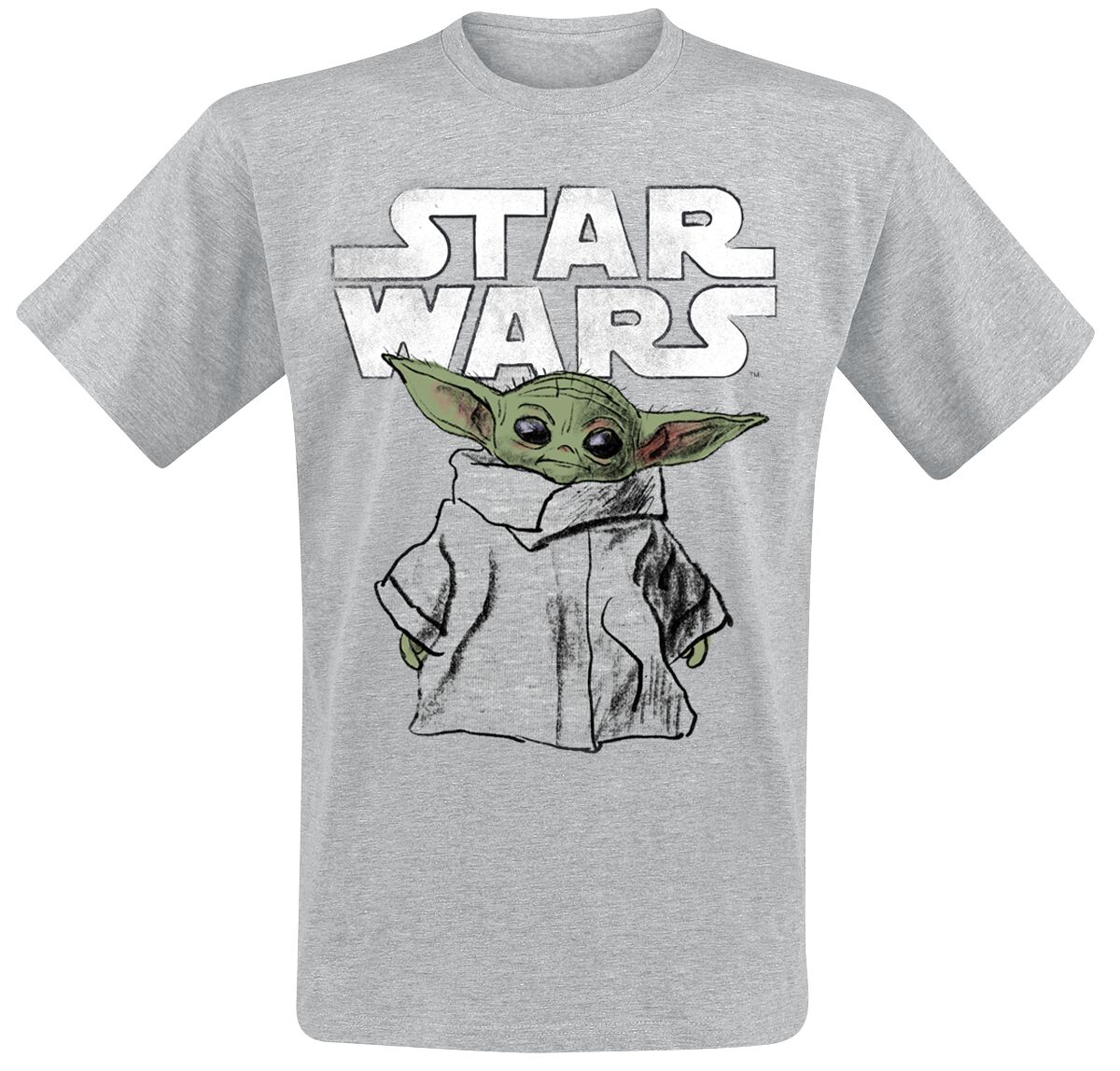 Star Wars T-Shirt - The Mandalorian - Grogu - Sketch - S bis 4XL - für Männer - Größe 3XL - grau meliert  - Lizenzierter Fanartikel