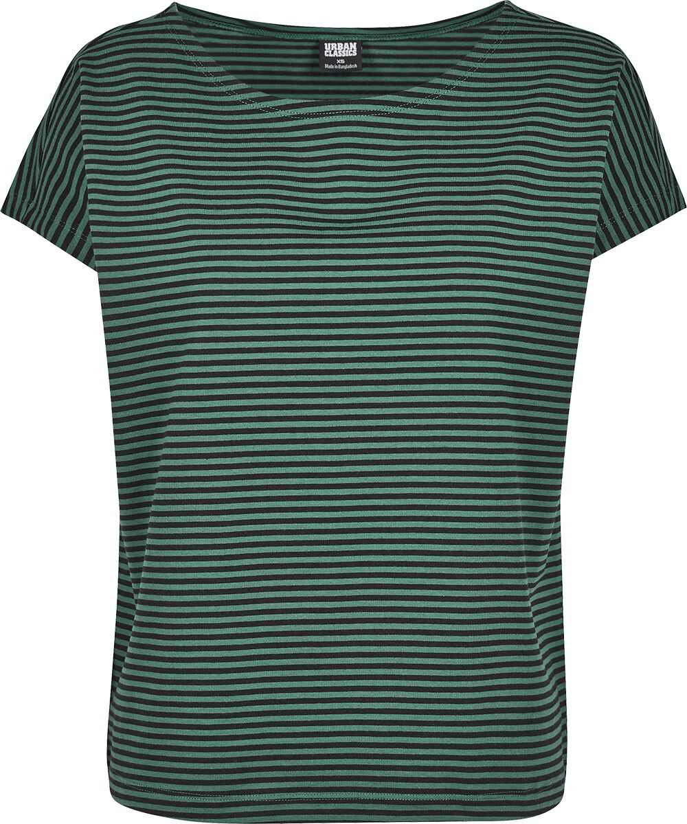 Image of T-Shirt di Urban Classics - Ladies Yarn Dyed Baby Stripe Tee - S a 5XL - Donna - verde/nero