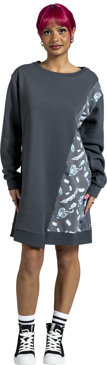 Thumbnail - RED by EMP Sweatshirt Dress with asymmetrical Cut Kurzes Kleid dunkelgrau in L