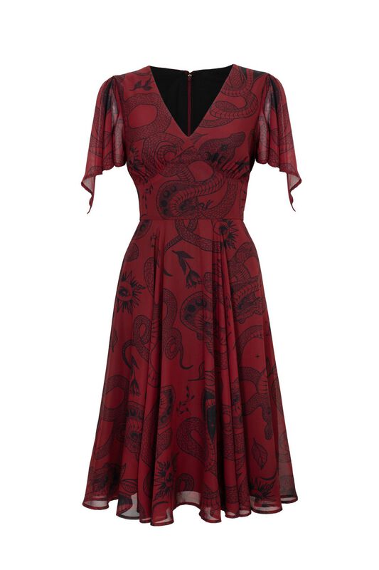 Hell Bunny - Rockabilly Halvlång klänning - VENOM DRESS - NEW COLOUR - XS 3XL - för Dam - mörkröd