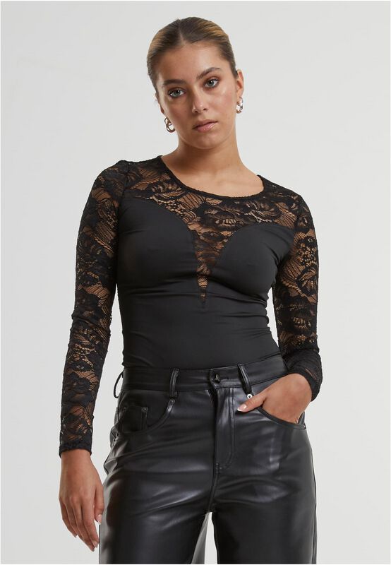 URBAN CLASSICS Body Donna in Pizzo, Top in Pizzo Sexy Smanicato per Donna, Collo a Lupetto, Body Colore khaki, Taglia XS