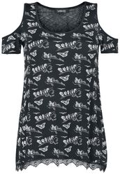 Schwarzes T-Shirt mit Cold-Shoulder Cut- Outs, Gothicana by EMP, T-Shirt