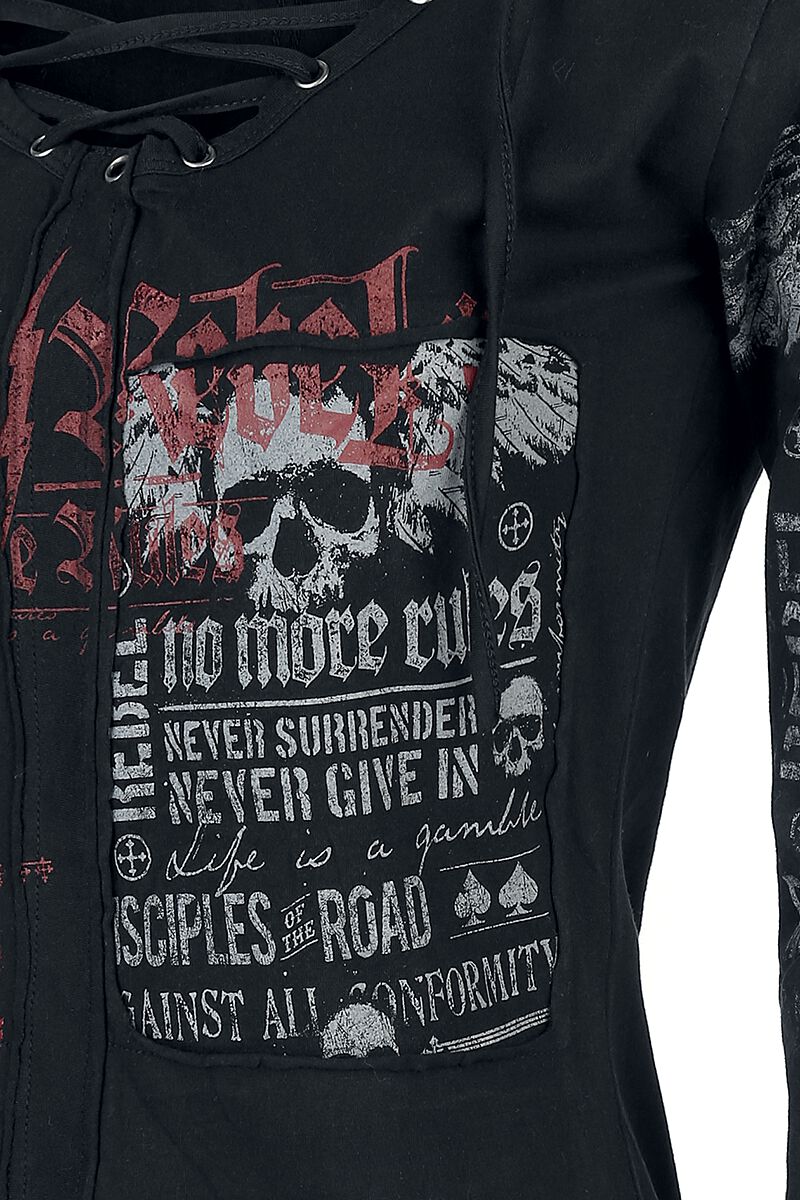 Rock Rebel By EMP Rood-zwart T-shirt Never Surrender Doodskop In Batiklook Mannen M