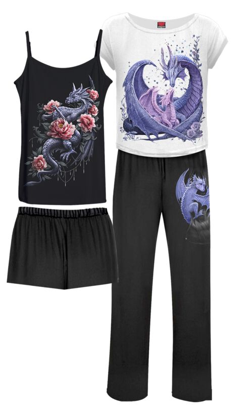 5056711237667 - Maternal Instincts - F 4Pc Gothic Pyjama Set Schlafanzug schwarz weiß in S