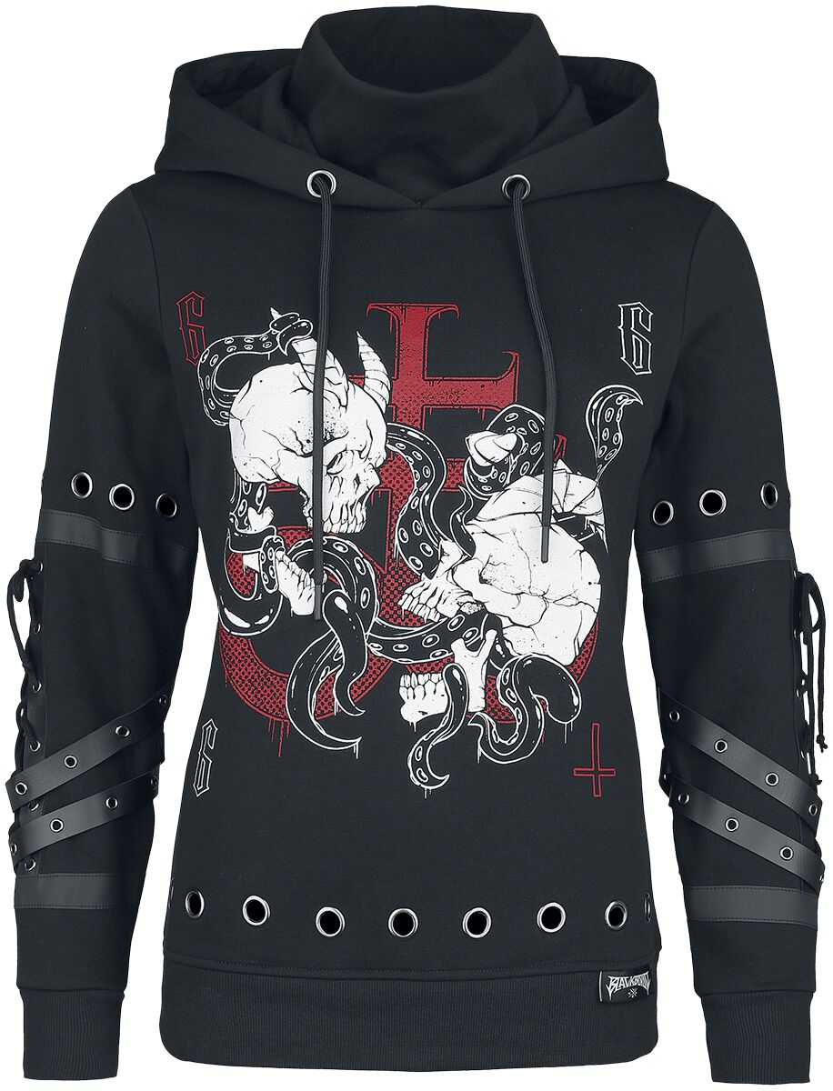 Image of Felpa con cappuccio Gothic di Black Blood by Gothicana - Hoodie with straps and eyelets - S a XXL - Donna - nero