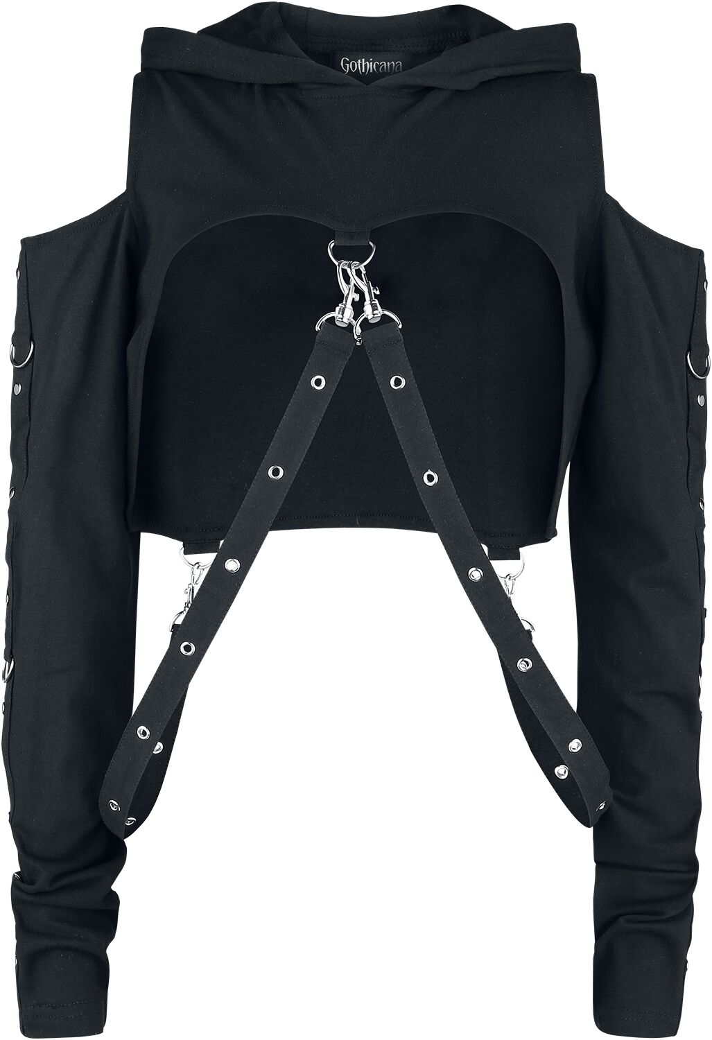 Gothicana by EMP Cropped Hoodie with Straps Hooded sweater black