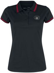 Schwarzes Poloshirt mit Stickerei und roten Details, EMP Premium Collection, T-Shirt