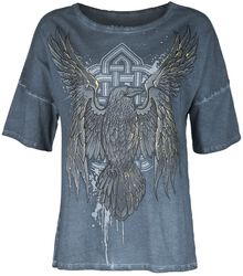 Locker geschnittenes T-Shirt mit Raben- Print, Black Premium by EMP, T-Shirt