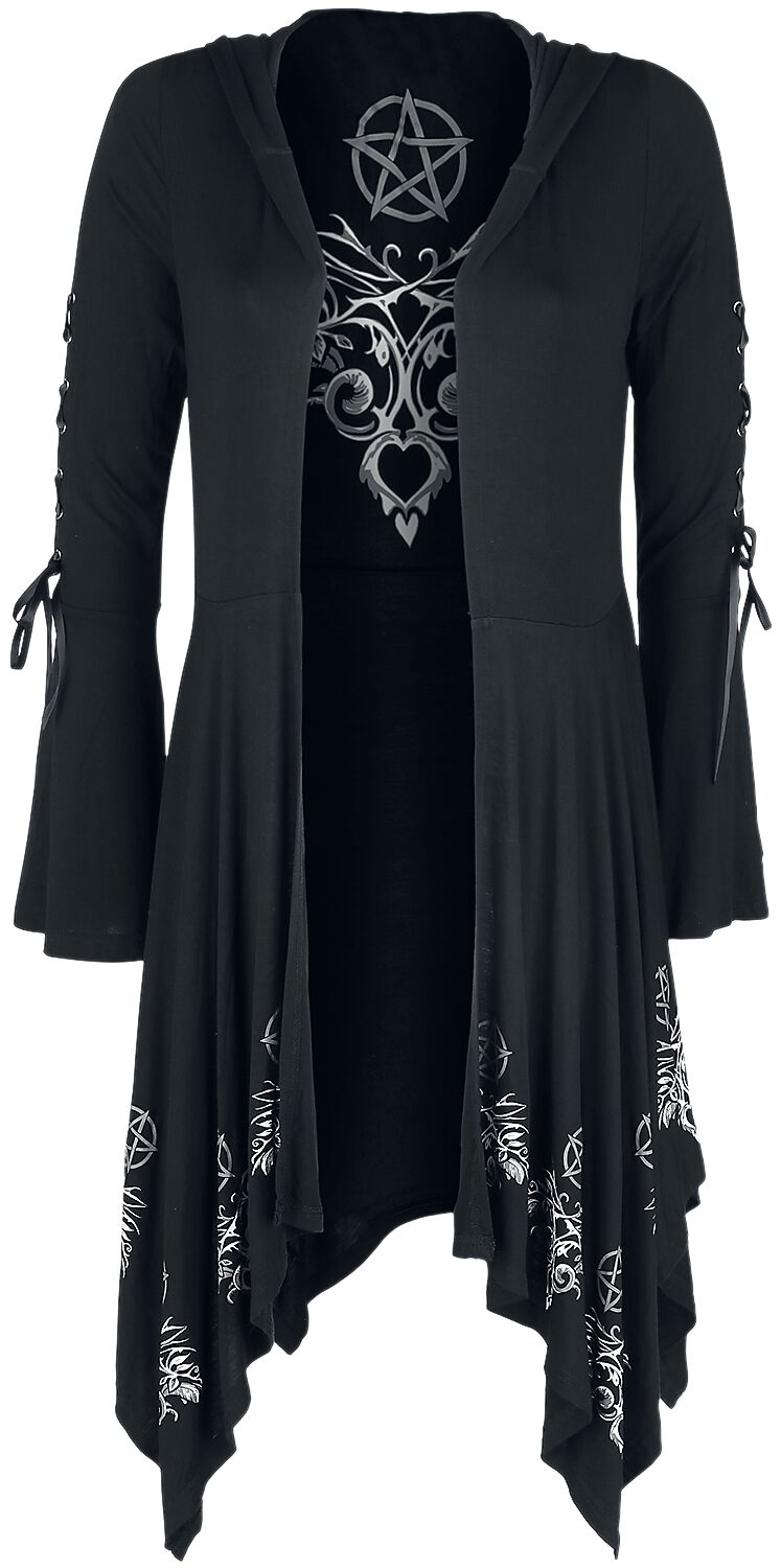 Gothicana X Anne Stokes Schwarzer Cardigan mit Kapuze Schnürung und ausgestellten Ärmeln Cardigan schwarz von Gothicana by EMP