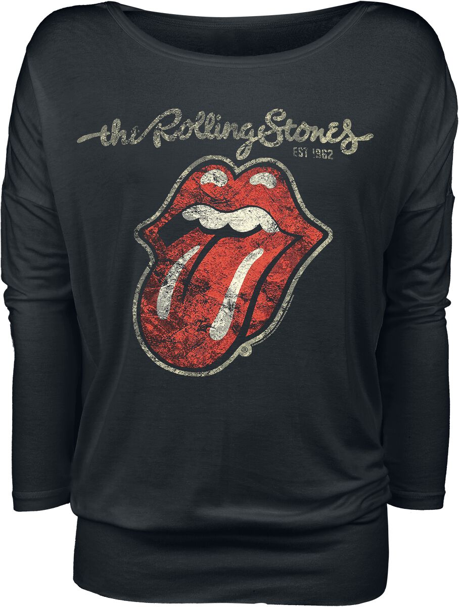 The Rolling Stones Langarmshirt - Plastered Tongue - S bis XL - für Damen - Größe S - schwarz  - Lizenziertes Merchandise!