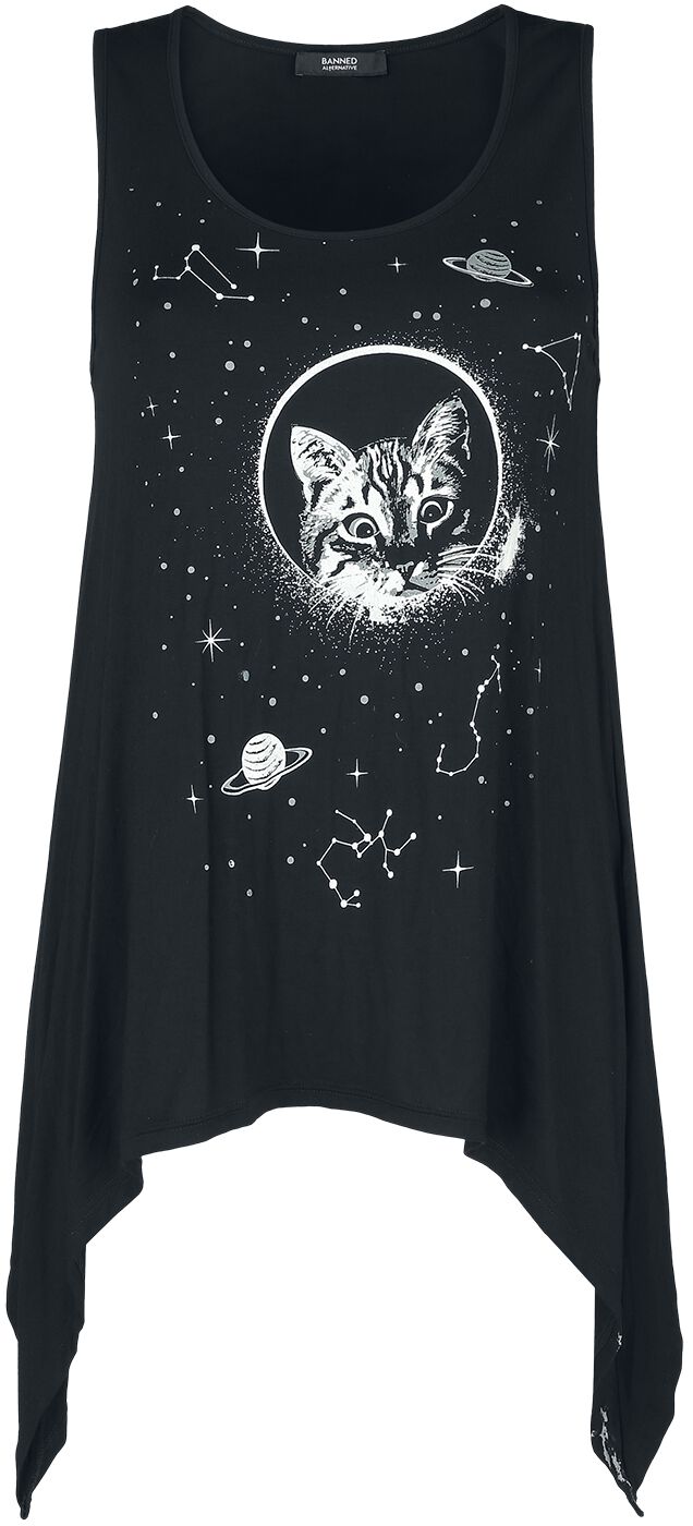 Banned Alternative - Gothic Top - Space Cat Top - XS bis 4XL - für Damen - Größe XL - schwarz