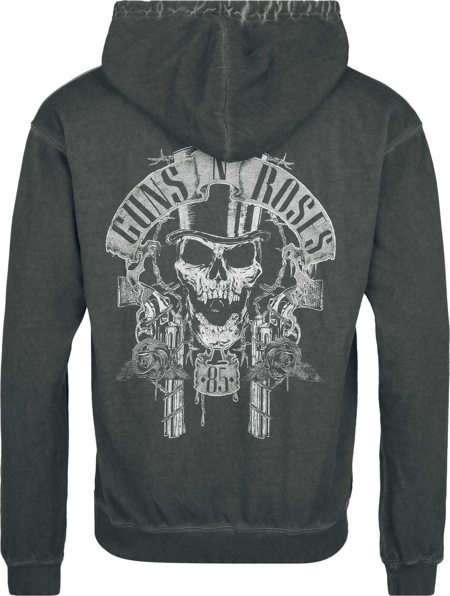 4068143431279 - Guns N Roses Top Hat Skull Kapuzenpullover grau in L