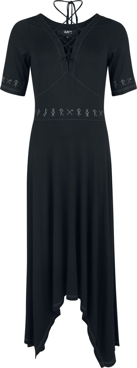 4068143325226 - Pagan Roots Dress with Lacing & Sharkbite Hem Langes Kleid schwarz in M