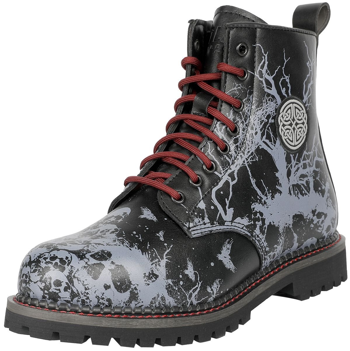 Black Premium by EMP Boots with Skull Alloverprint and Red Details Stiefel schwarz grau in EU46