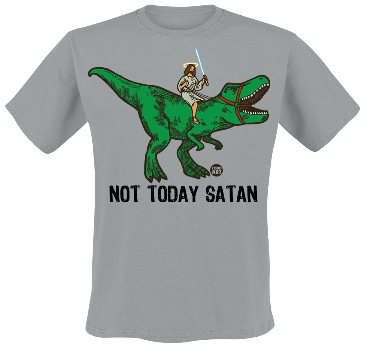 Todd Goldman - Fun T-shirt - Not Today Satan - Jesus Dino - M tot 3XL - voor Mannen - grijs