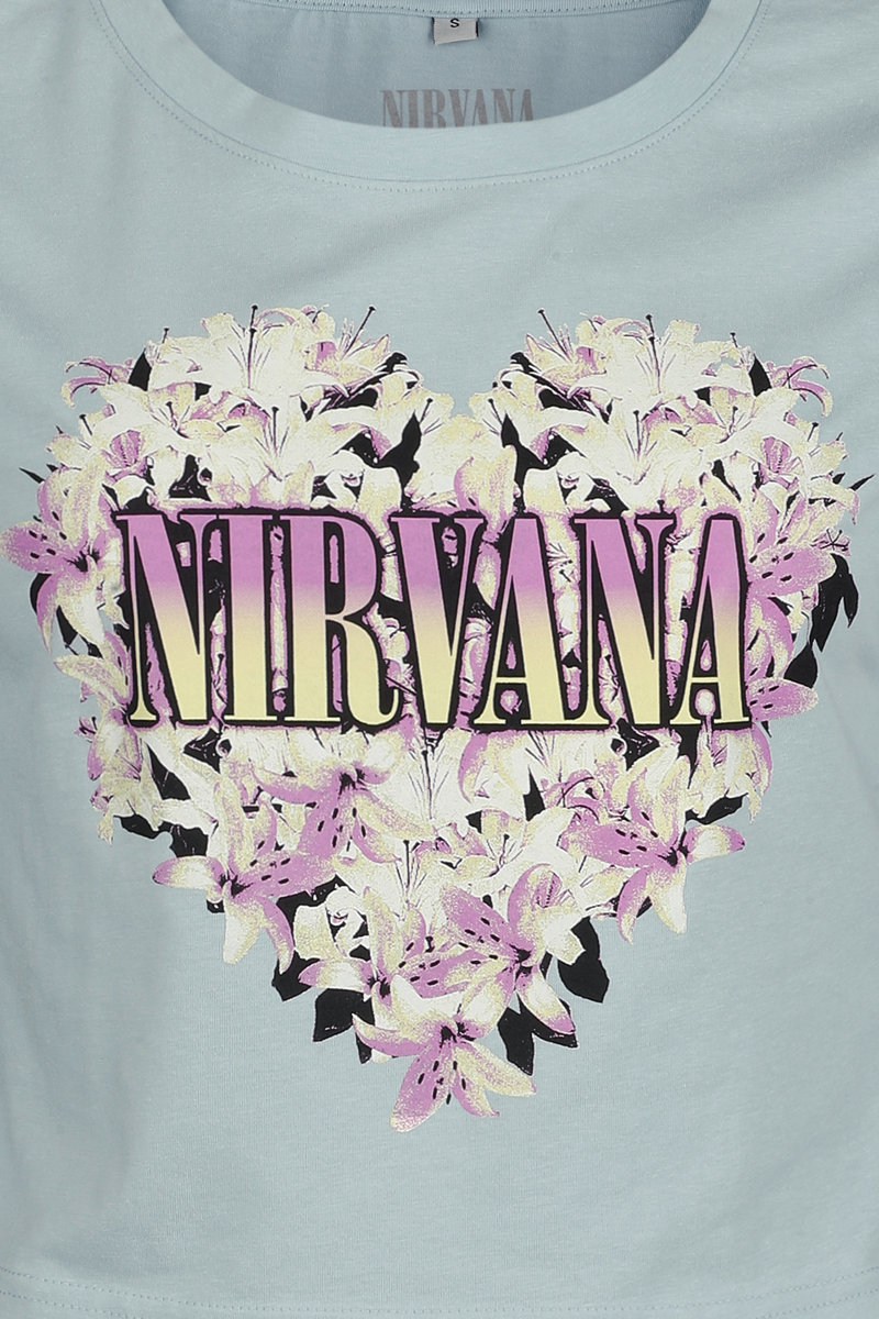 Thumbnail - Nirvana Flower Heart T-Shirt blau in XS
