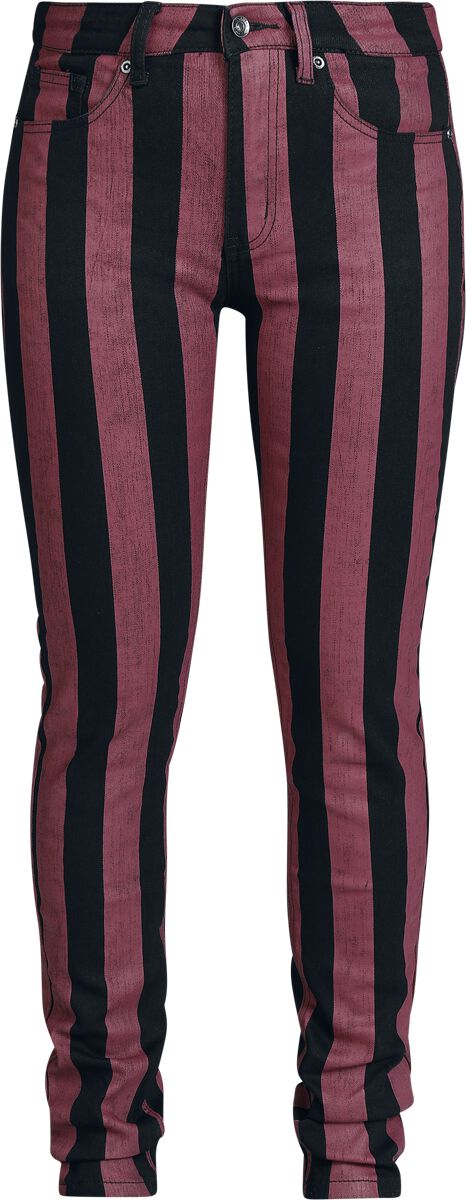 Gothicana by EMP Jeans - Skarlett - red/black Stripes - W27L30 bis W31L32 - für Damen - Größe W30L32 - schwarz/rot