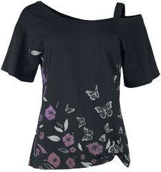 Asymmetric Shirt with Flowers and Butterflys, Full Volume by EMP, T-Shirt