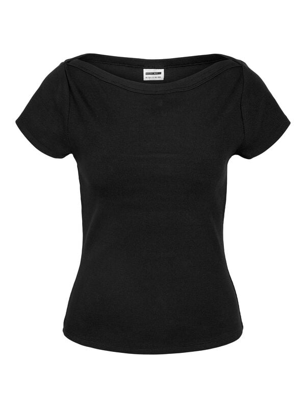 T-Shirt - NMMAYA S/S BOATNECK TOP NOOS - XS bis XL - für Damen - Größe XS - schwarz - Frauen - female