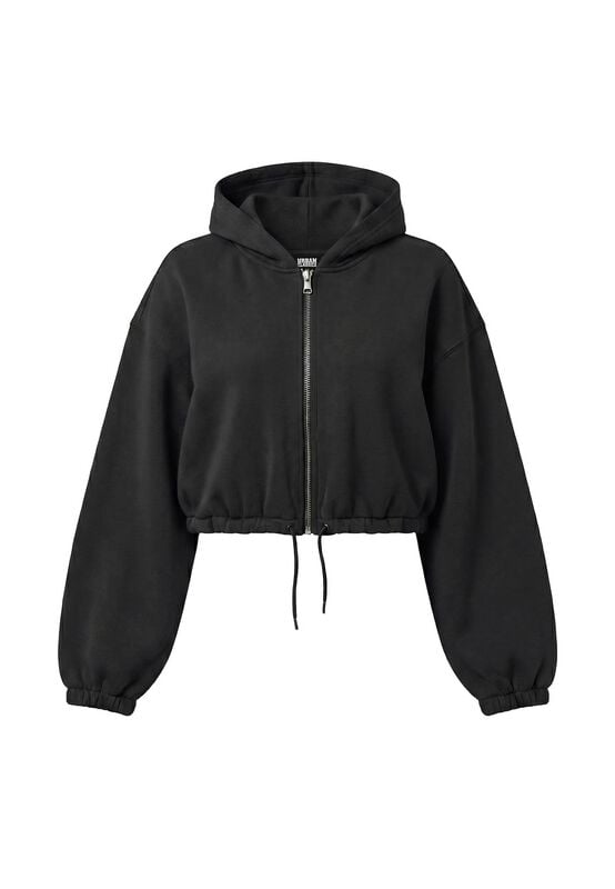 Urban Classics Ladies Fluffy Cropped Zip Hoodie Kapuzenjacke schwarz in L