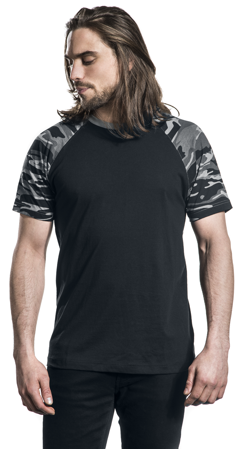 Thumbnail - Urban Classics Raglan Contrast Tee T-Shirt schwarz darkcamo in L