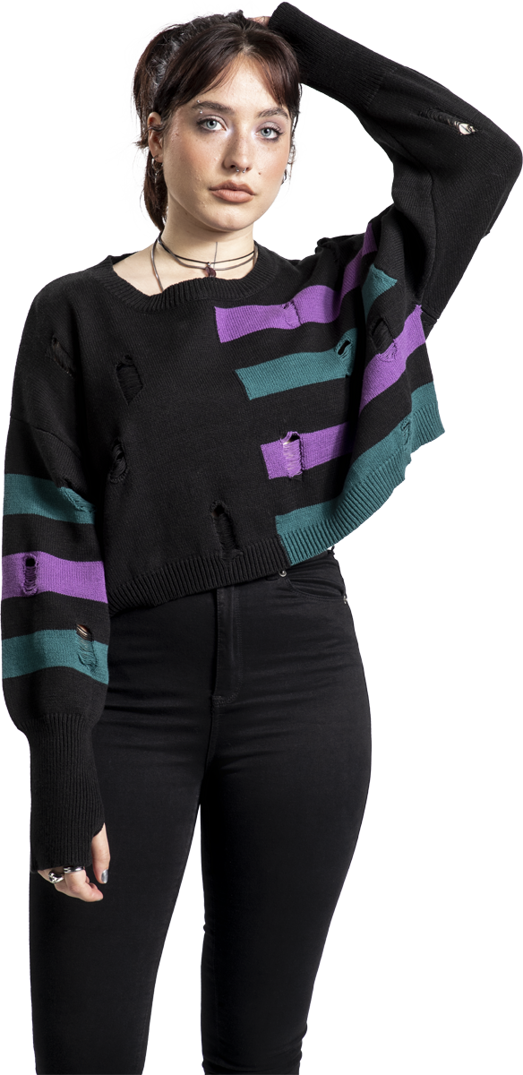 Thumbnail - Full Volume by EMP Cute Morbid cropped sweater with destroy effects Strickpullover schwarz in XL