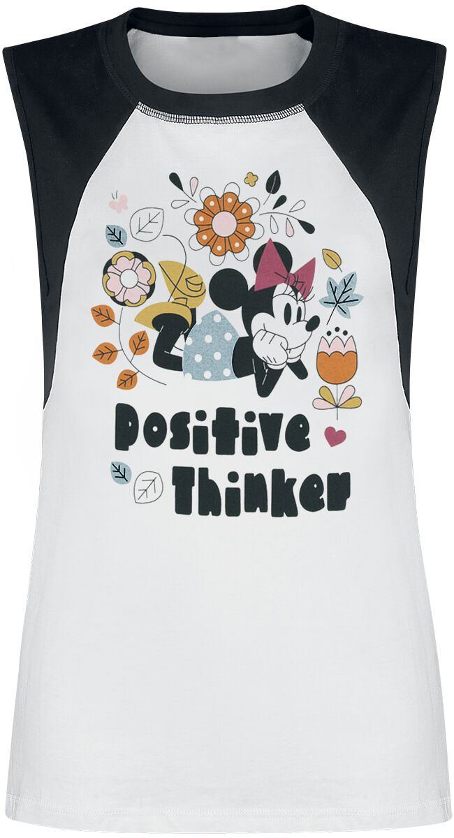 Mickey Mouse - Disney Top - Minnies Mouse Positive Thinker - S bis M - für Damen - Größe S - weiß/schwarz  - Lizenzierter Fanartikel