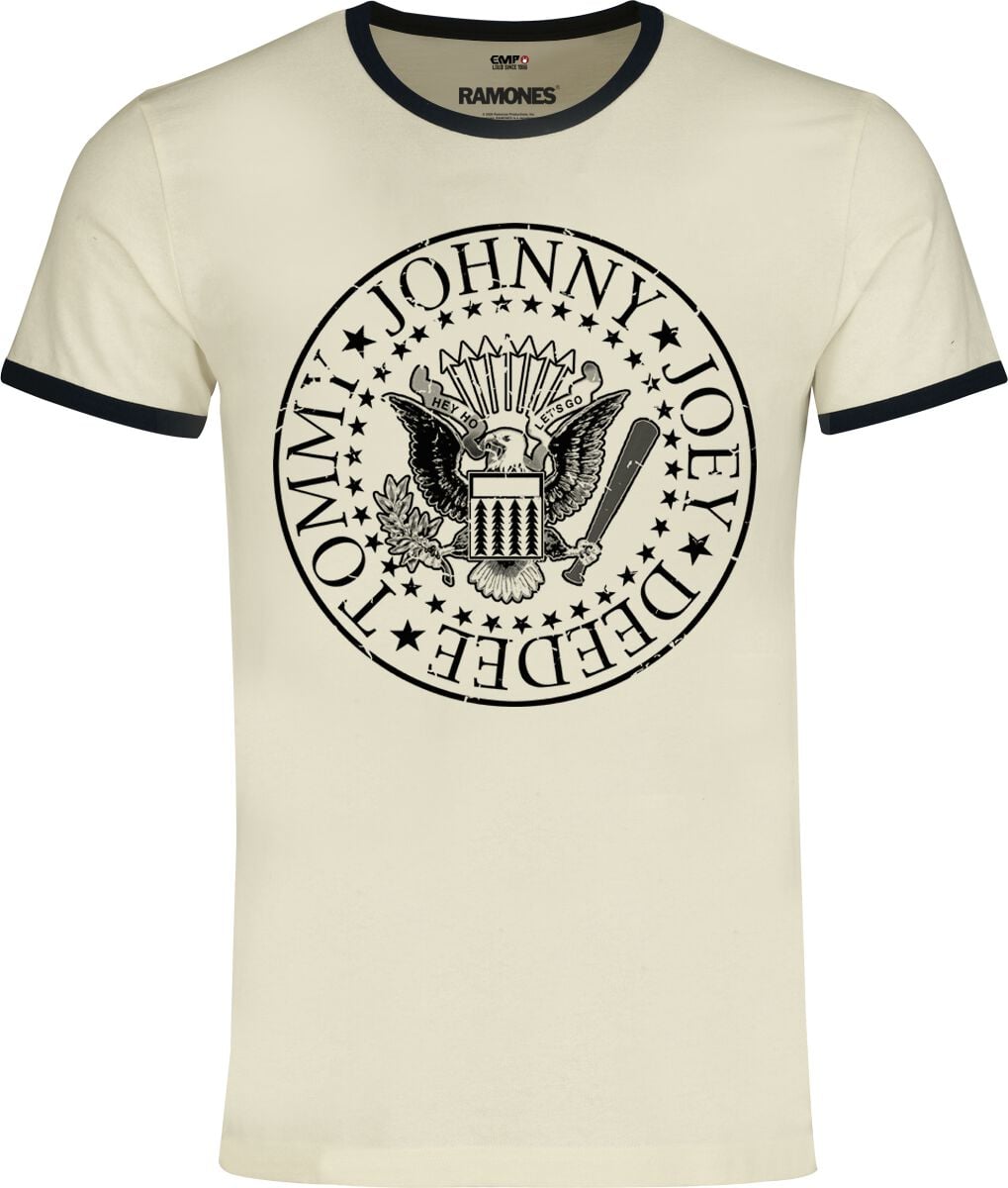 T-Shirt Ringer  di Ramones - Hey Ho Let's Go panna