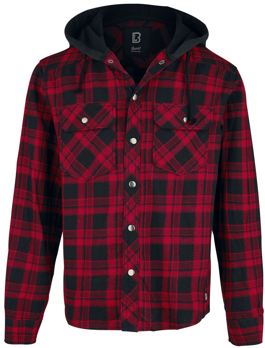 Brandit Langarmhemd - Checkshirt Sweathood - 4XL bis 5XL - für Männer - Größe 4XL - rot/schwarz