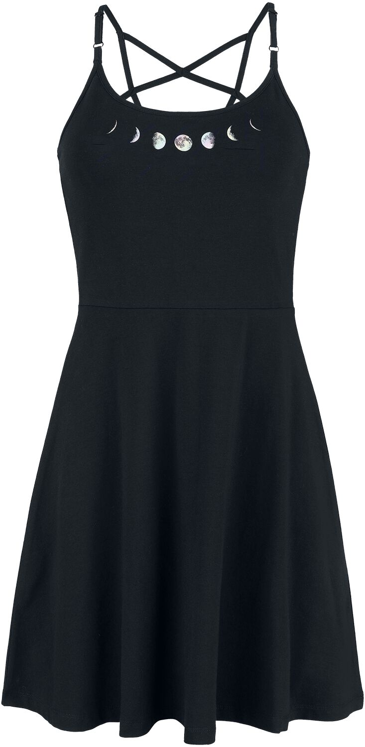Gothicana by EMP Schwarzes Kleid mit Pentagramm-Trägern und Mondphasen-Print Kurzes Kleid schwarz in L