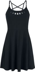 Schwarzes Kleid mit Pentagramm-Trägern und Mondphasen-Print, Gothicana by EMP, Kurzes Kleid