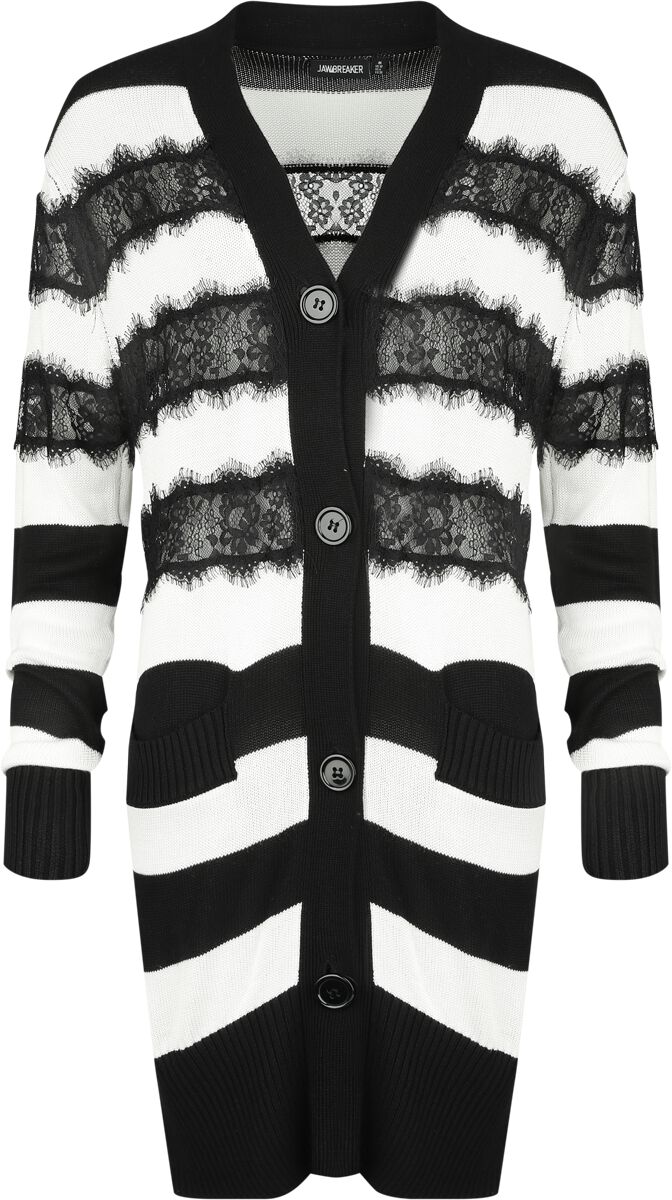 Jawbreaker - Gothic Cardigan - Stripes Oversized Cardigan With Lace - XS bis M - für Damen - Größe XS - schwarz/weiß