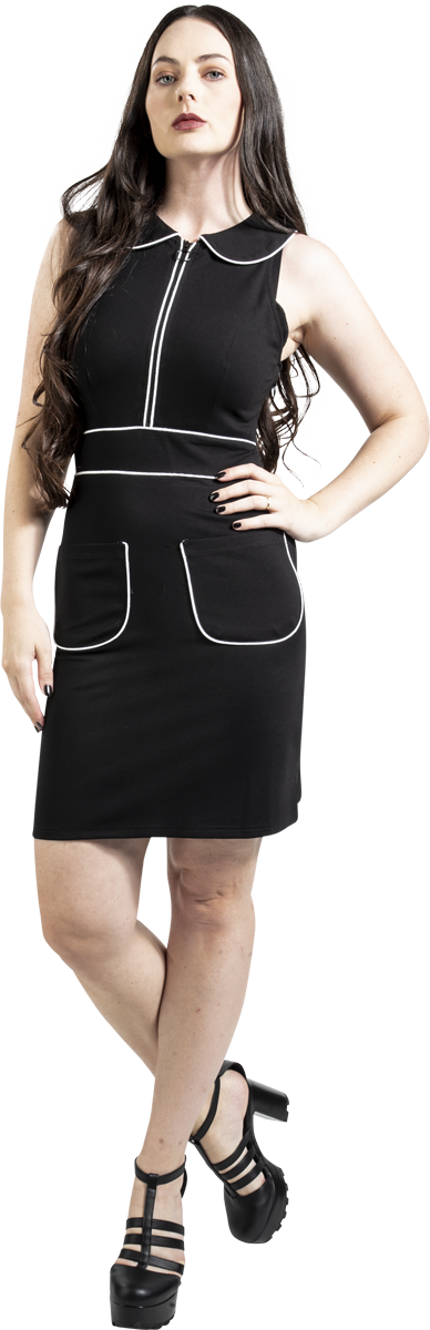 Thumbnail - Voodoo Vixen 60s Pocket Dress Kurzes Kleid schwarz weiß in XS