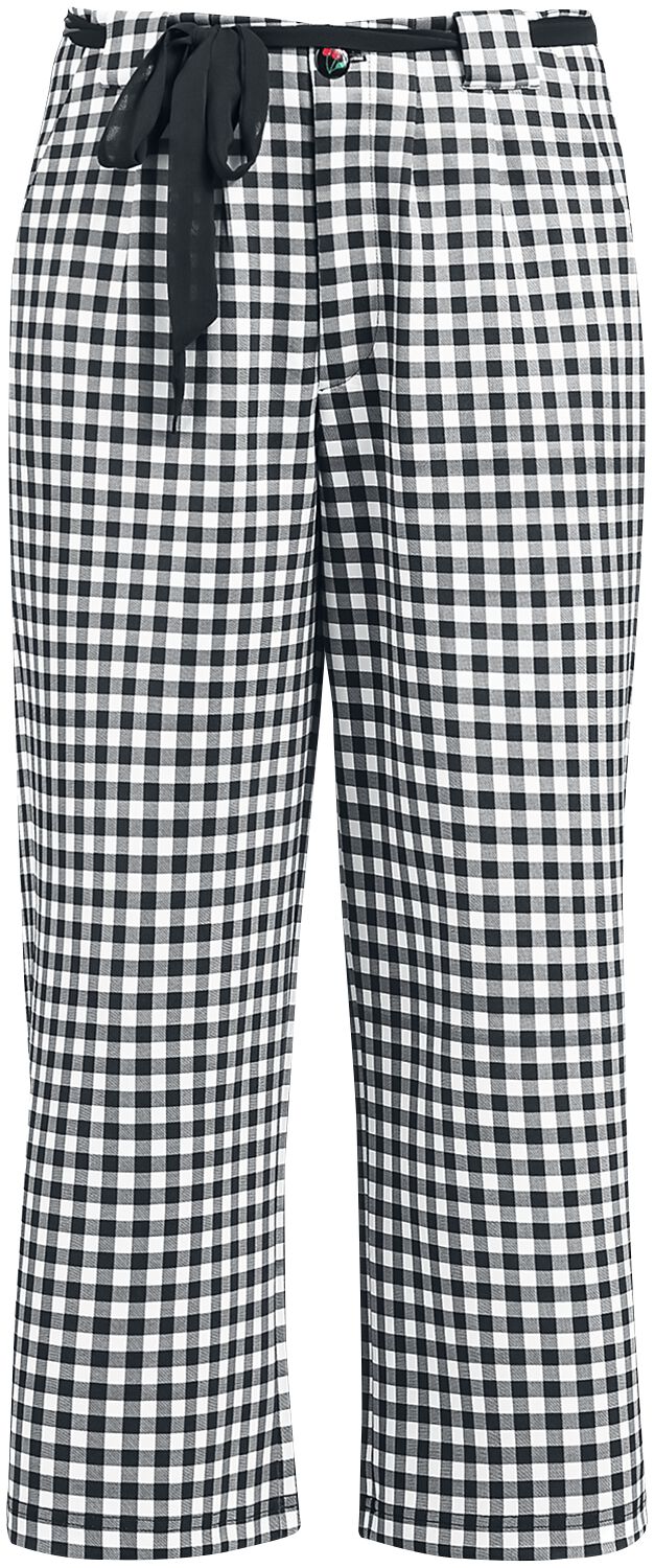 Image of Pantaloni Rockabilly di Pussy Deluxe - Plaid Cherries Culottes Pants - XS a L - Donna - bianco/nero