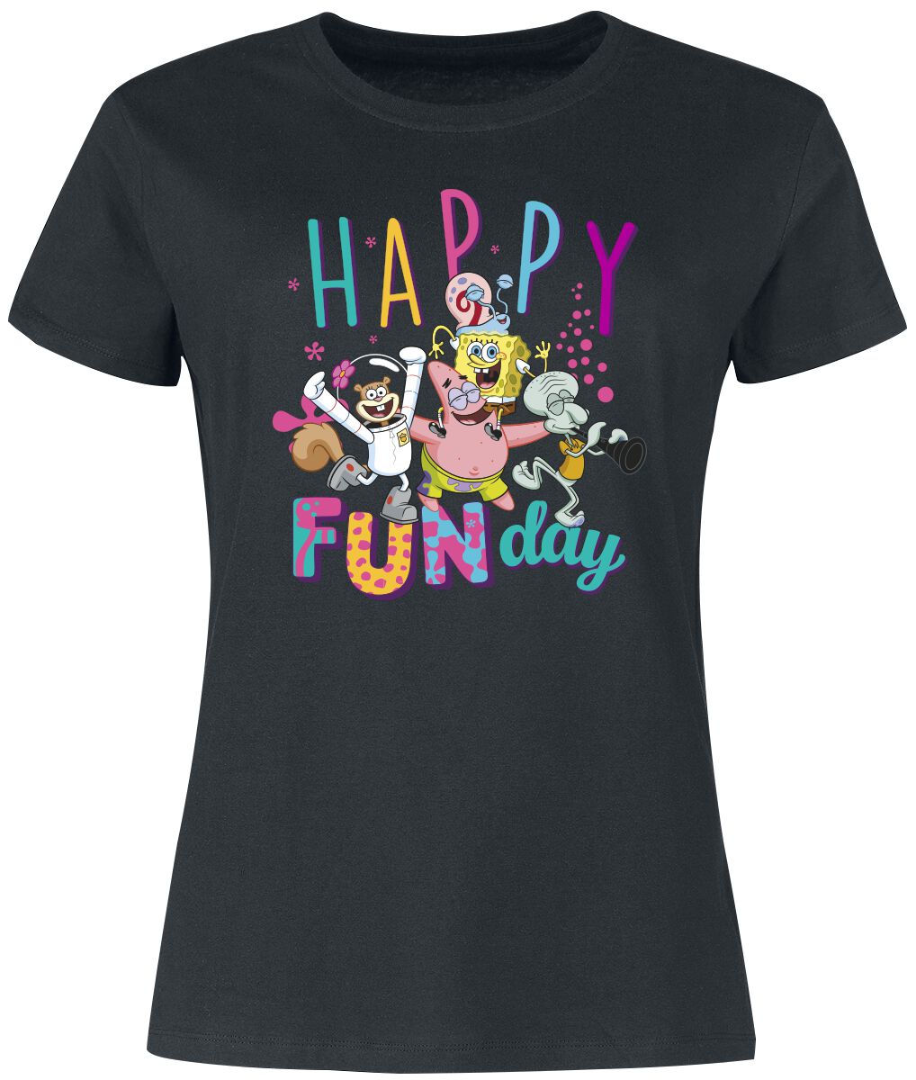 T-Shirt Manches courtes de Bob L'Éponge - Happy Fun Day - S à 3XL - pour Femme - noir