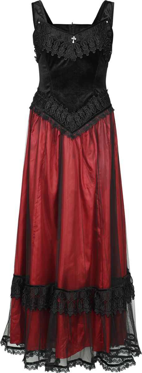 Sinister Gothic - Gothic Kleid lang - Langes Gothickleid - XS bis XXL - für Damen - Größe XL - schwarz/rot